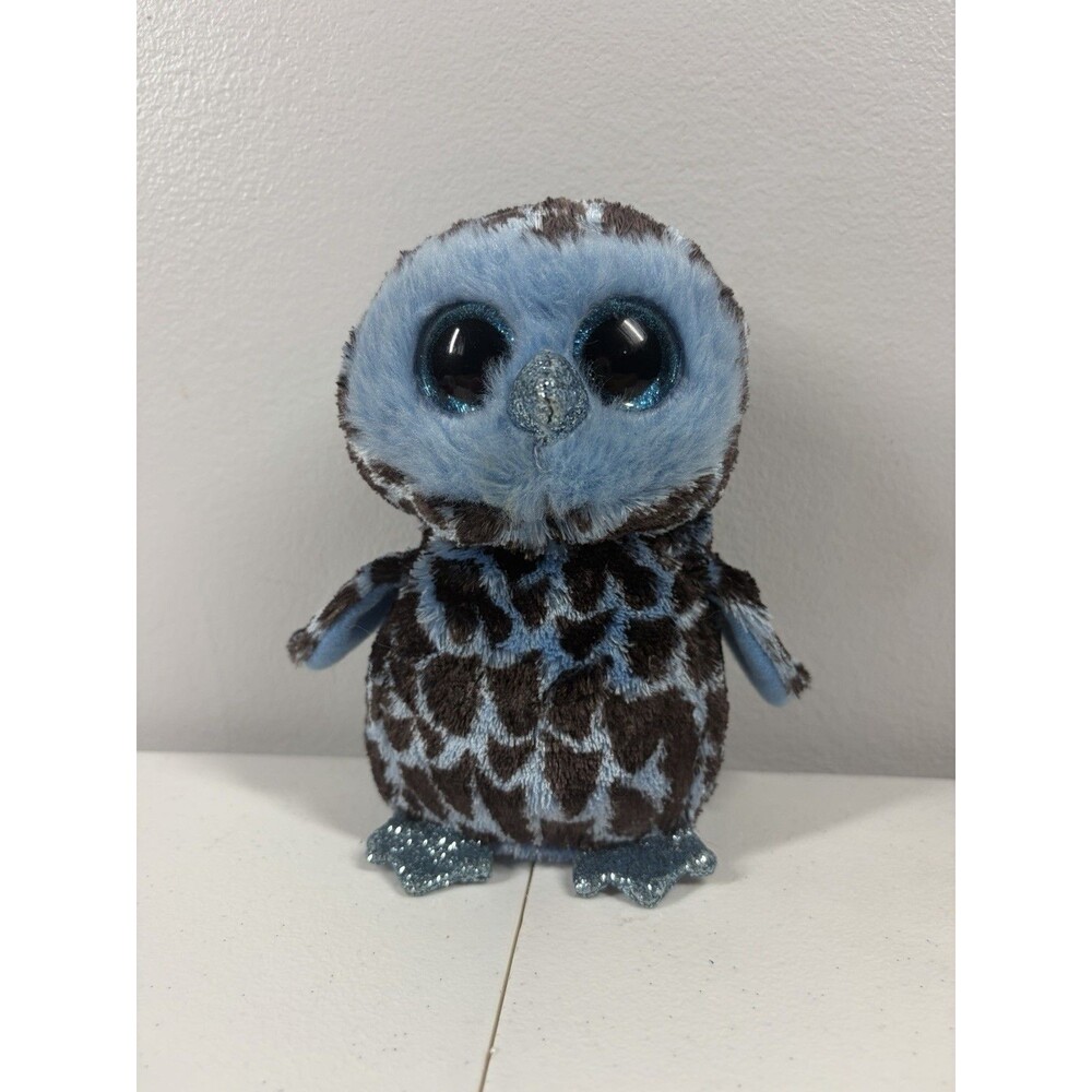 TY Beanie Boos Yago the Owl Blue Glitter Eyes 6" Missing Swing Tags 2018
